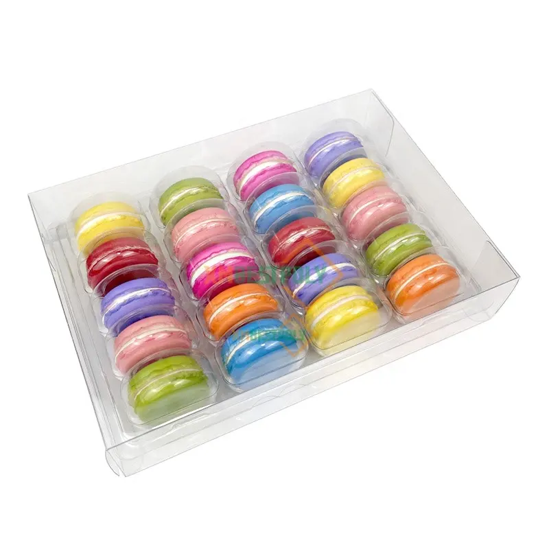 Commercio all'ingrosso 20 fori Macaron biscotto trasparente PET scatola di imballaggio in plastica contenitore trasparente per Dessert