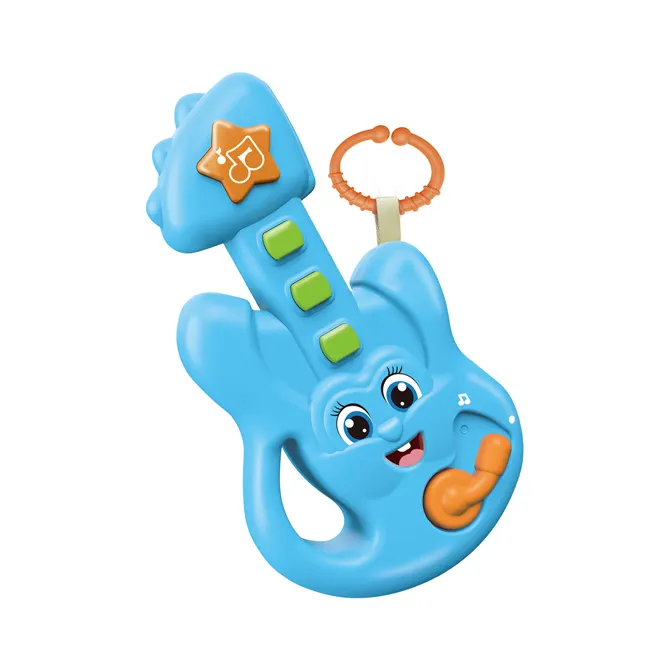 Bambino educazione musica elettrica luci piccolo giocattolo di chitarra con anello appeso strumento cartone animato mini chitarra