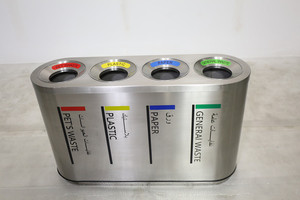Açık paslanmaz çelik çöp çöp tenekesi havaalanı 4 bölme metal geri dönüşüm çöp kutusu kamu ticari çelik sıralanır çöp - Product Image 3