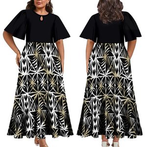 Sıcak satış artı boyutu bayan giyim özel Tapa polinezya kabile tasarım Samoan elbise yarım kollu uzun pilili bayanlar elbiseler - Product Image 1