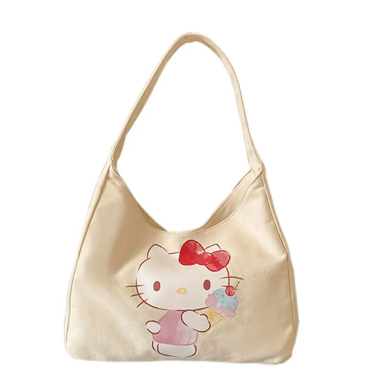 RuunJoy vente chaude dessin animé toile sac mignon mélodie imprimé sac à bandoulière grande capacité KT chat sacs à main sacs à main Kuromi pour filles cadeau