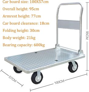 Platform Trucks Hand Push Platform Truck <strong>Trolley</strong> with 360 Degree Swivel Wheels Multi Functional Industrial Push Cart <strong>100</strong>*57cm - Product Image 2
