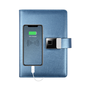 Cuaderno de cuero PU, bloqueo de seguridad A5, bloqueo de huellas dactilares, cuaderno con powerbank, desbloqueo digital recargable, cuaderno, Banco de energía