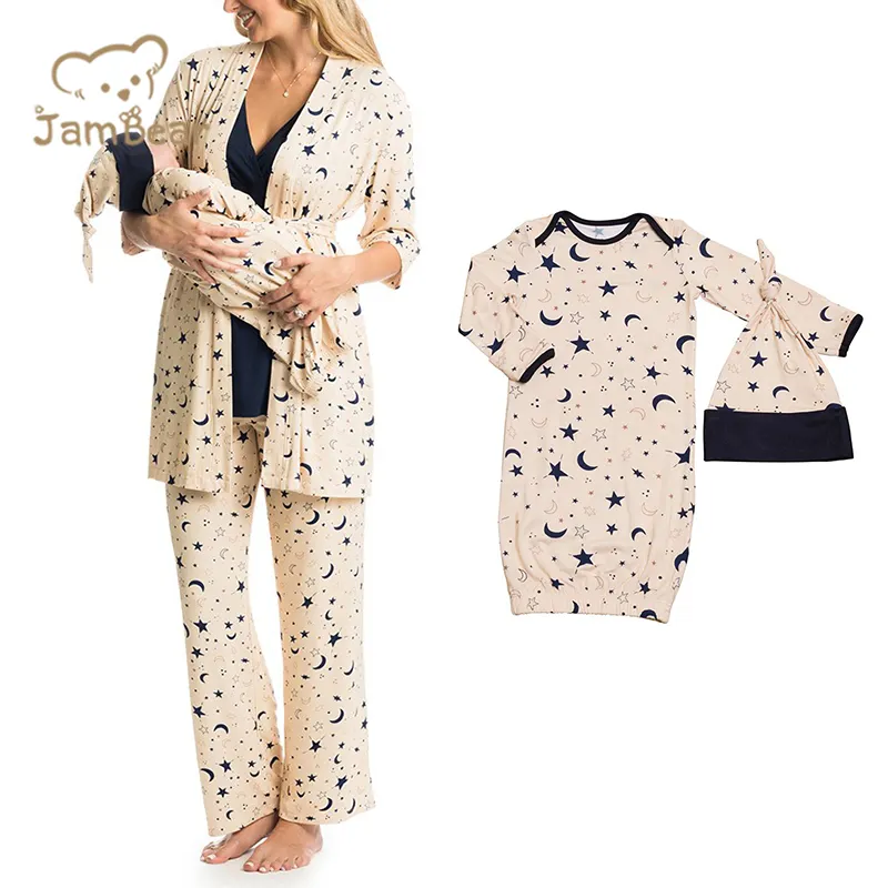 Pijama de maternidade roupas de maternidade combinando vestido de bebê de bambu orgânico pijama de maternidade combinando com produtos de roupão para mãe e bebê