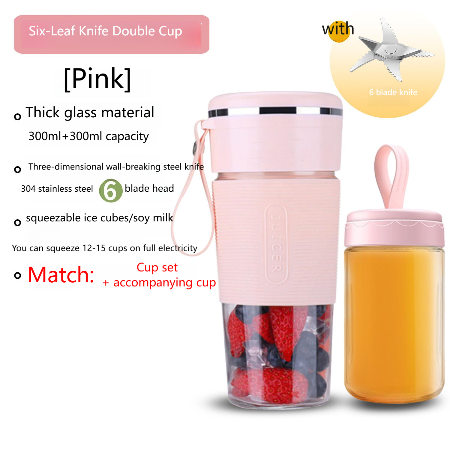 Pink - 6 blade knife + 2 cups
