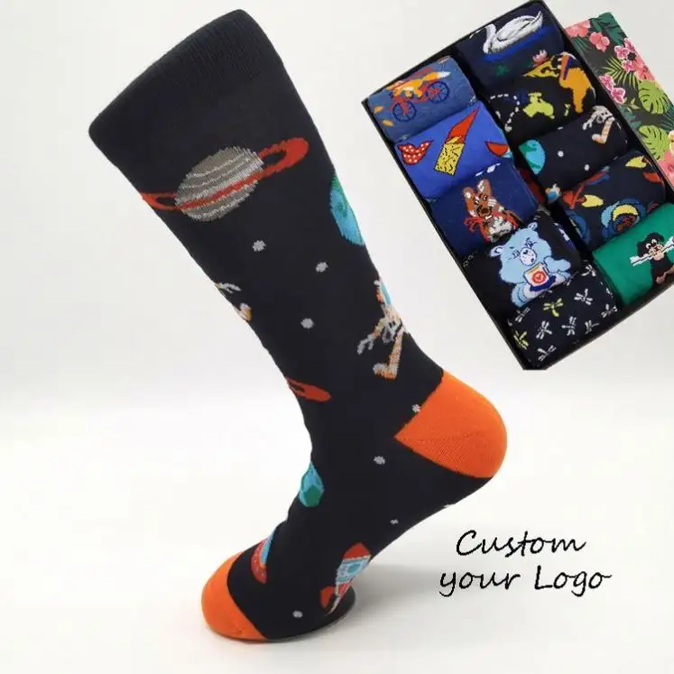 Neue europäische und amerikanische lange Socken für Männer Mittlere Röhren planeten und Raketen Atmungsaktive Baumwoll-Astronauten-Crew-Socken