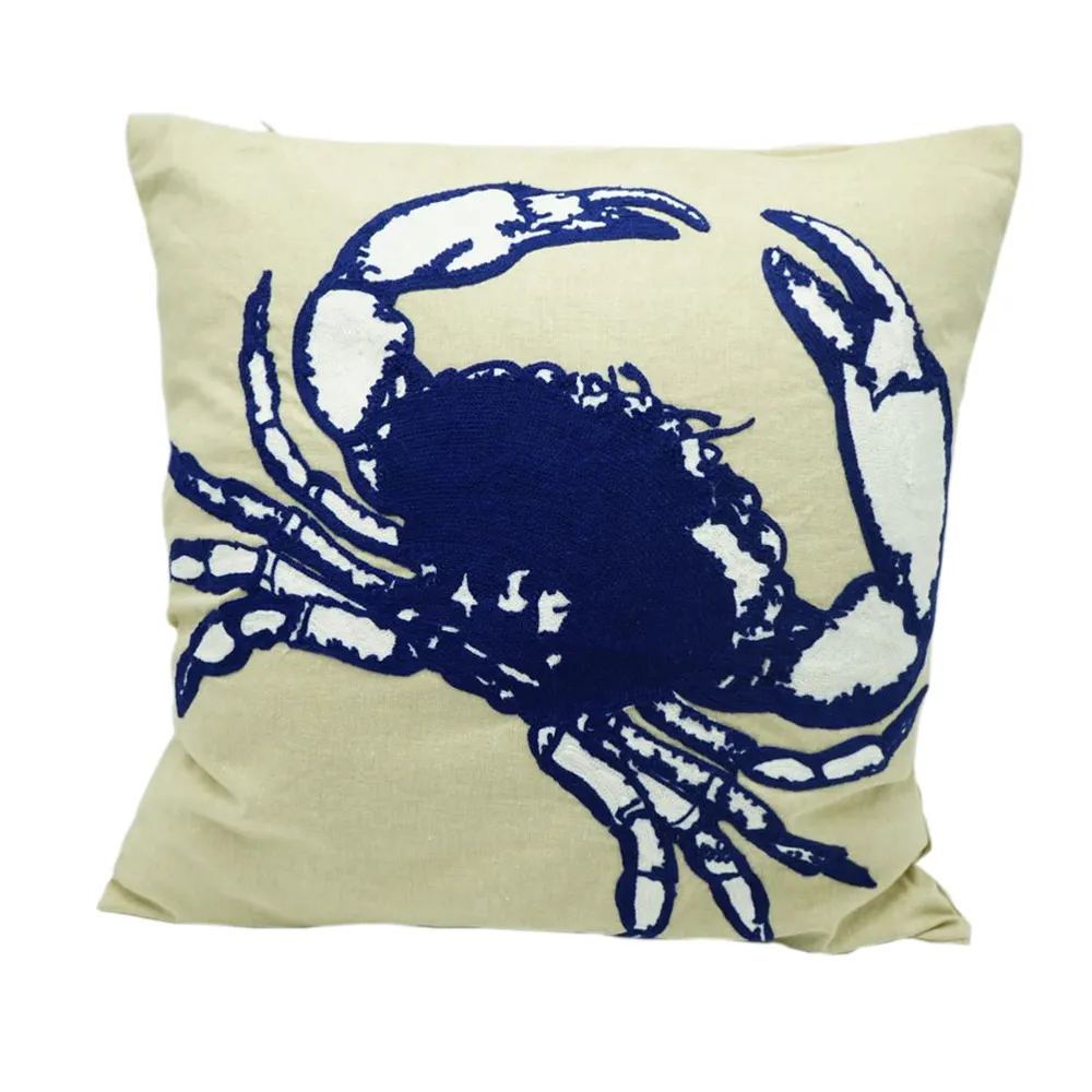 Almofada azul marinha do caranguejo do algodão 45x45cm, decoração de casa, sofá
