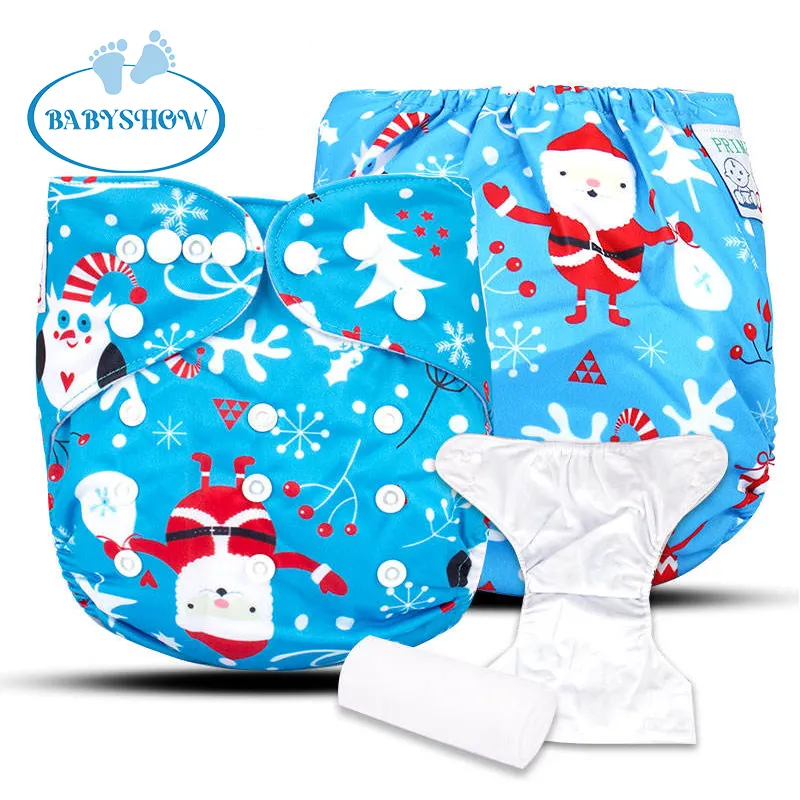 Pocket Baby Diaper Colorful Tpu Fabric Reusable Cloth Babyshow Christmas Pattern Blue One Opp Bag Stock Available Included