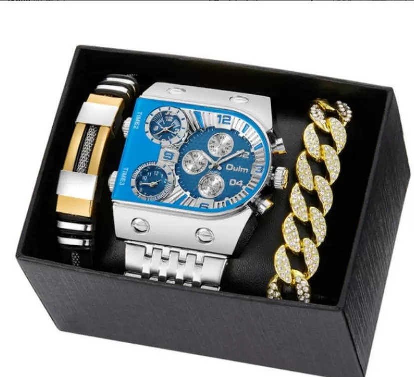 6 Oulm 9315 Silver Blue Watch with Bracelet and Box