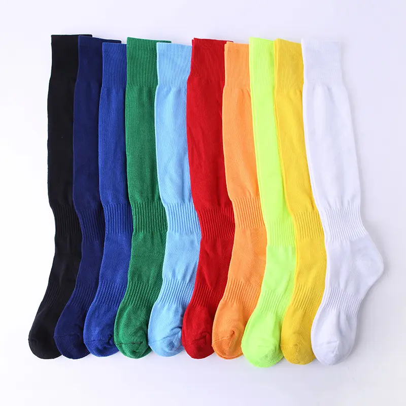 Calcetines lisos de fútbol sólidos de poliéster personalizados para hombre, calcetines deportivos por encima de la rodilla