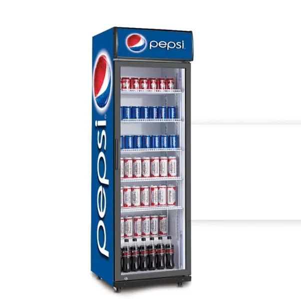 Réfrigérateur droit de refroidisseur d'affichage de boisson de porte simple de porte en verre de congélateur commercial