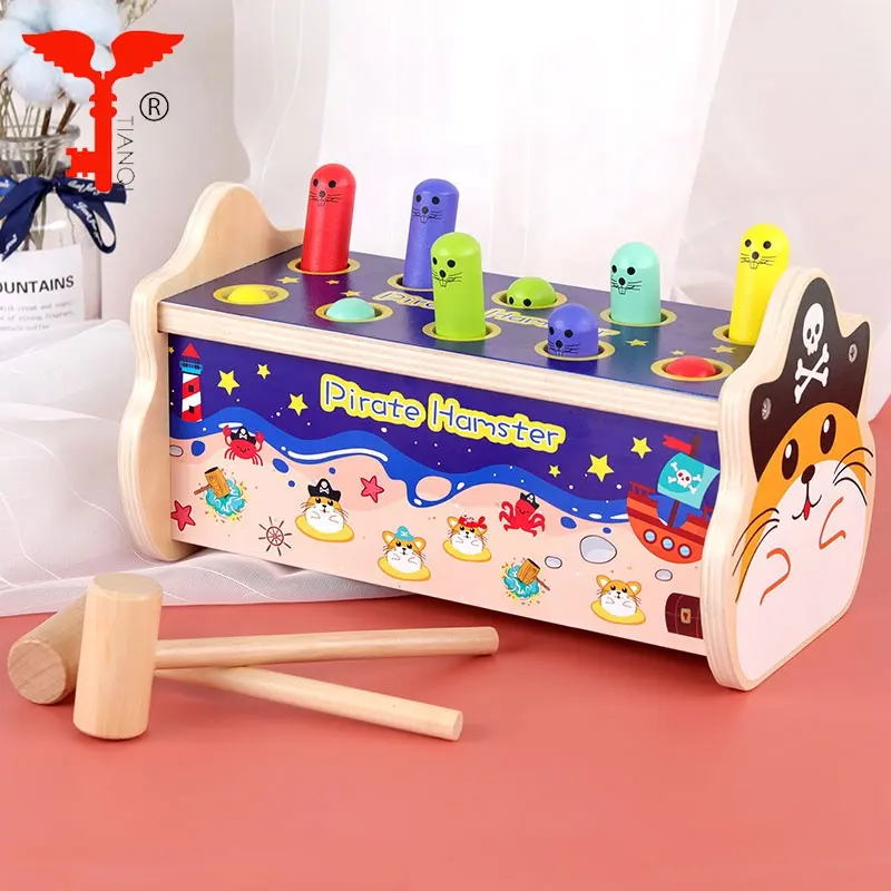 Детская хомячок игрушки в мультипликационном стиле, Ранние обучающие игрушки 10 отверстий-двойной Молот дизайн деревянная игрушка постукивание игра для От 1 до 3 лет