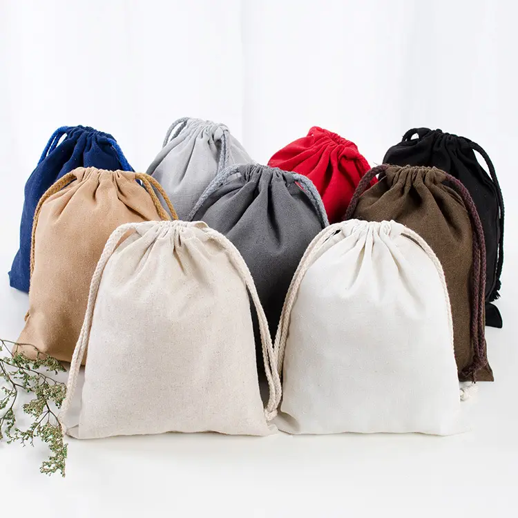 Sac de rangement en lin et riz grain café sac de rangement personnalisé vente en gros coton lin bouquet poche Eco cordon coton 100 Pcs