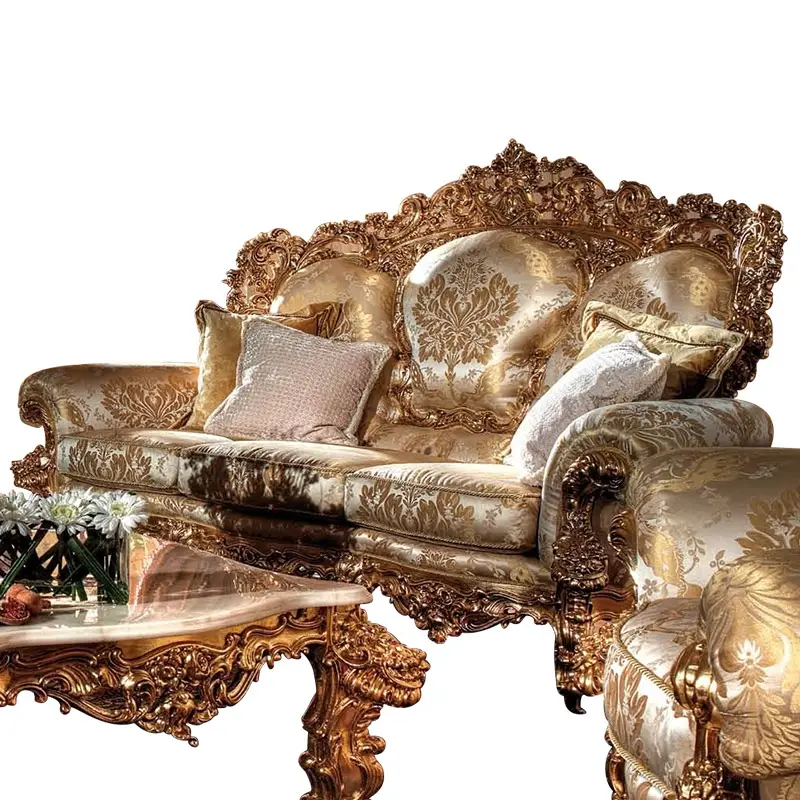 Canapé en bois massif sculpté à la main, ensemble de sofa italien classique, mobilier de salon, sculpté à la main, style français, 1 pièce