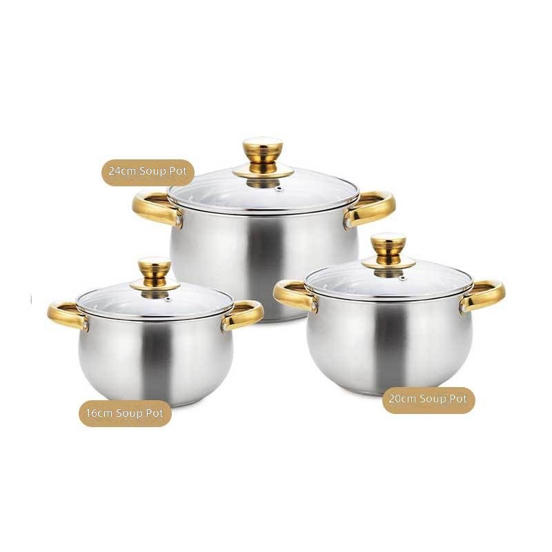 Six-piece arc pot set-golden handle