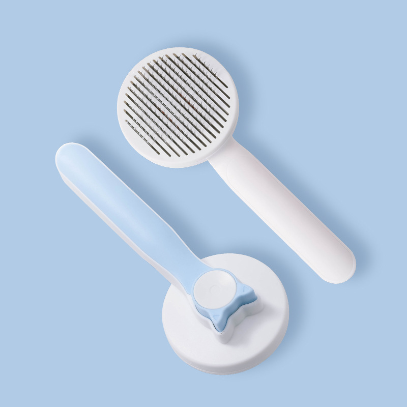 Brosse à cheveux ronde autonettoyante - Bleu ciel