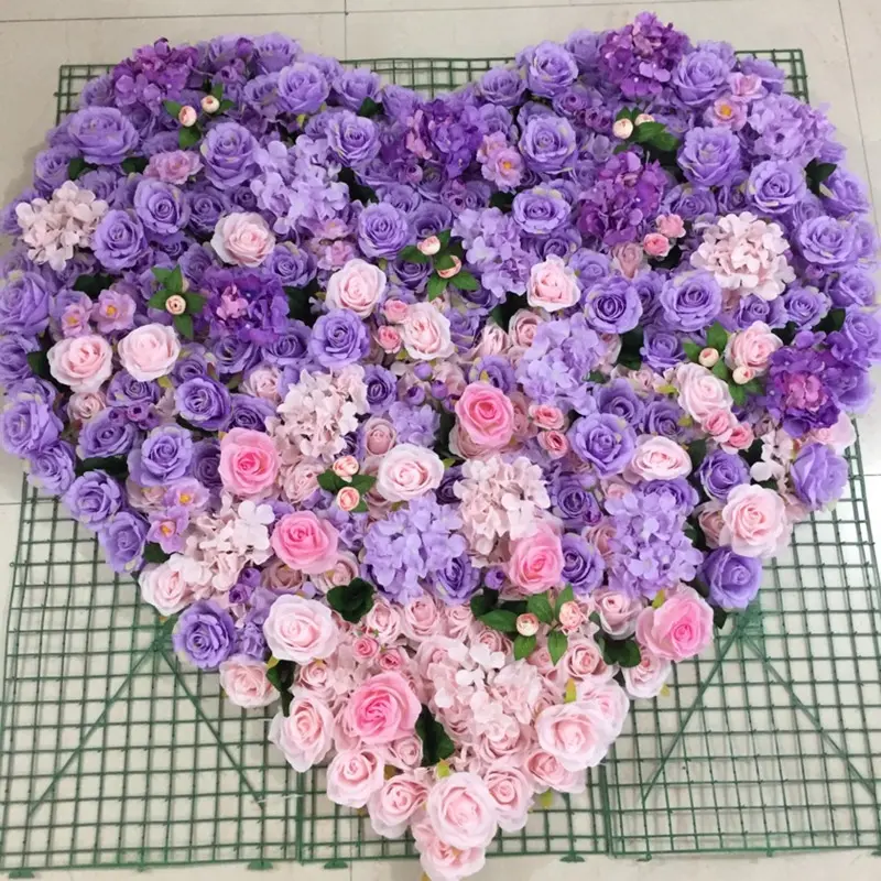3D fiori a forma di cuore parete per la decorazione della fase di nozze fiori rosa artificiale per la decorazione della festa di nozze