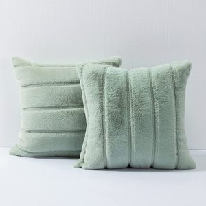 18x18 inç yumuşak peluş dekoratif minder örtüsü çift taraflı geniş çizgili sahte tavşan kürk atmak kare yastık kılıfı için örme