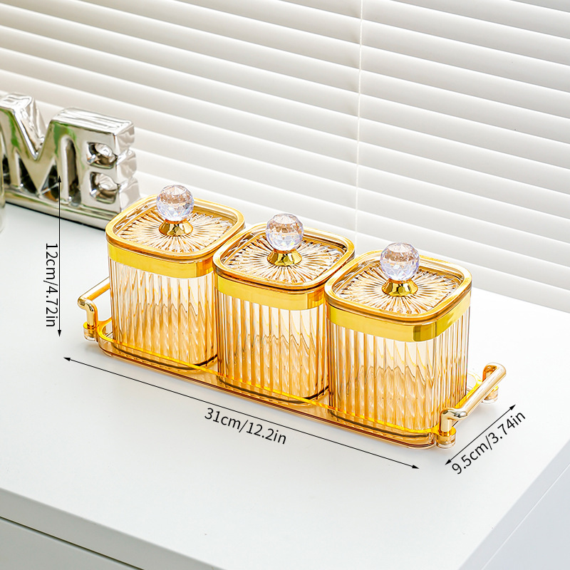 Amber square jar with 3 compartments - large diamond handle