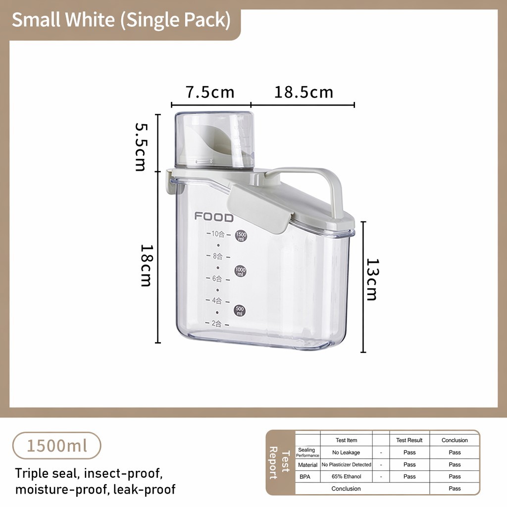 Ivory white 1500ml, insect/moisture-proof, airtight, transparent