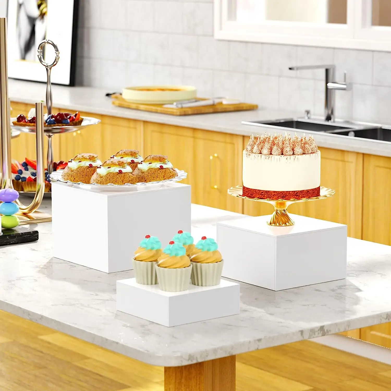 Groothandel Wit Zwart Helder Buffet Acryl Cake Verjaardag Dessert Voedsel Display Staanders Kubussen Staan