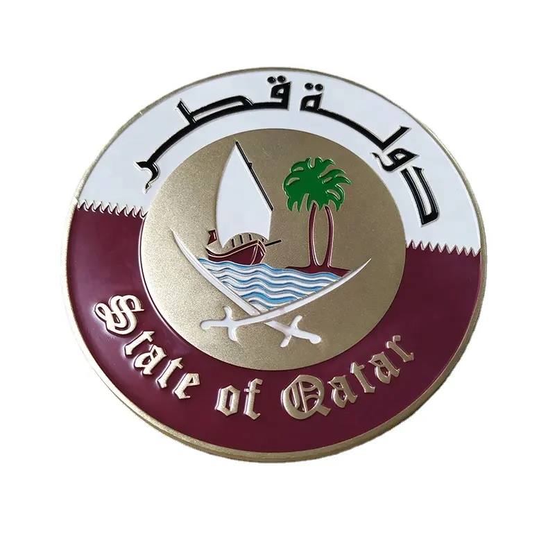 Commercio all'ingrosso logo personalizzato di disegno auto distintivi emblemi Qatar nazionale di figura rotonda emblemi di auto