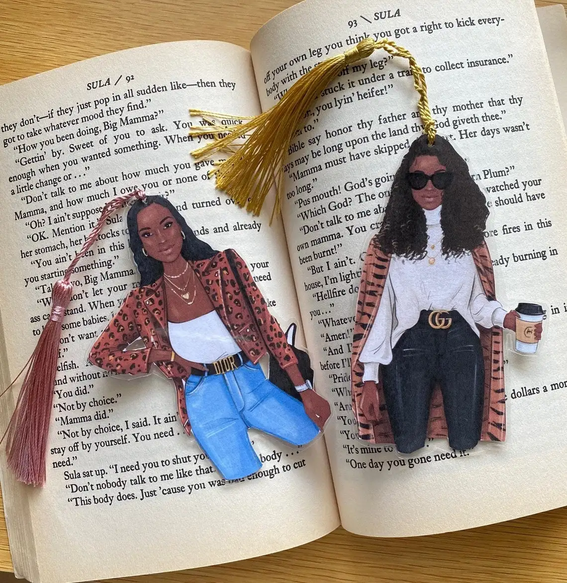 Marcapáginas de acrílico con borlas para chica afroamericana, juego de marcapáginas laminados para libros y cuadernos