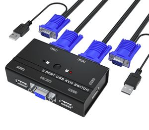 “2端口VGA KVM交换机3个USB集线器PVC护套XLR音频连接器，用于2台计算机共享一个显示器键盘鼠标编织 - Product Image 1