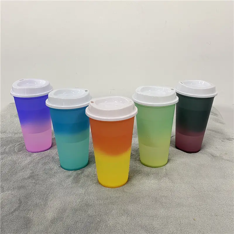 16Oz 480Ml Herbruikbare Plastic Hot Kleur Veranderende Cup Pp Pack Van 5 Winter Koffie Cups Temperatuur Sense Gradiënt hot Drink Cup