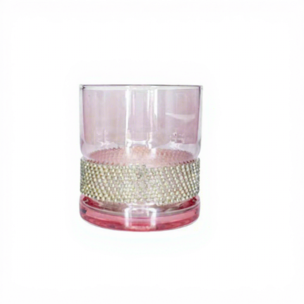 Tasse courte et droite rose avec diamants argentés