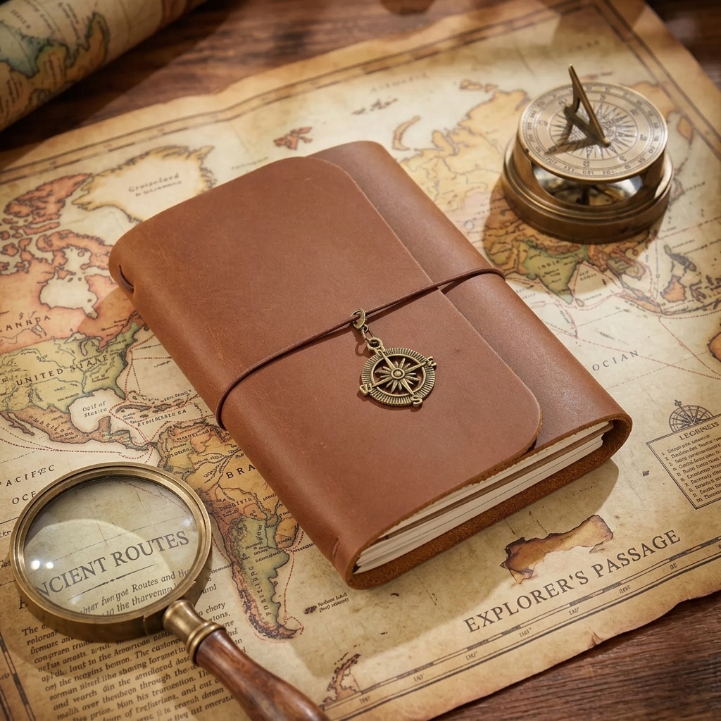 Marron avec carnet et porte-cartes