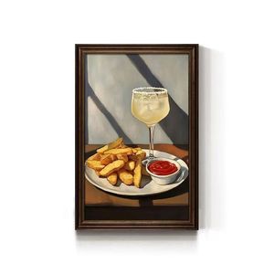 Bar Lounge Wall Art para hombres Vintage Alcohol Themed Canvas Print con Martini y botella de vino Ilustración - Product Image 2