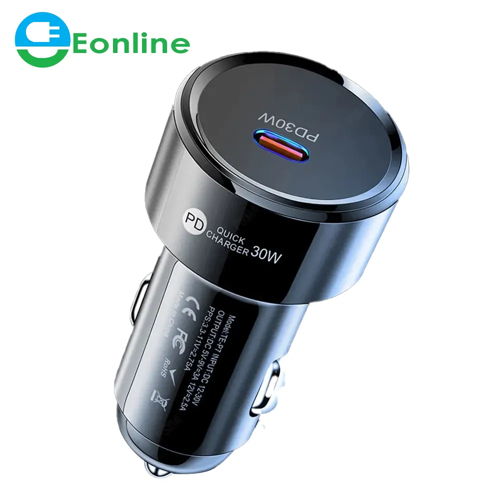 EONLINE 2D PD30W Prise chargeur USB Type C Adaptateur secteur voiture Protection multiple Adaptateur USB-C voiture pour Samsung Huawei Xiaomi
