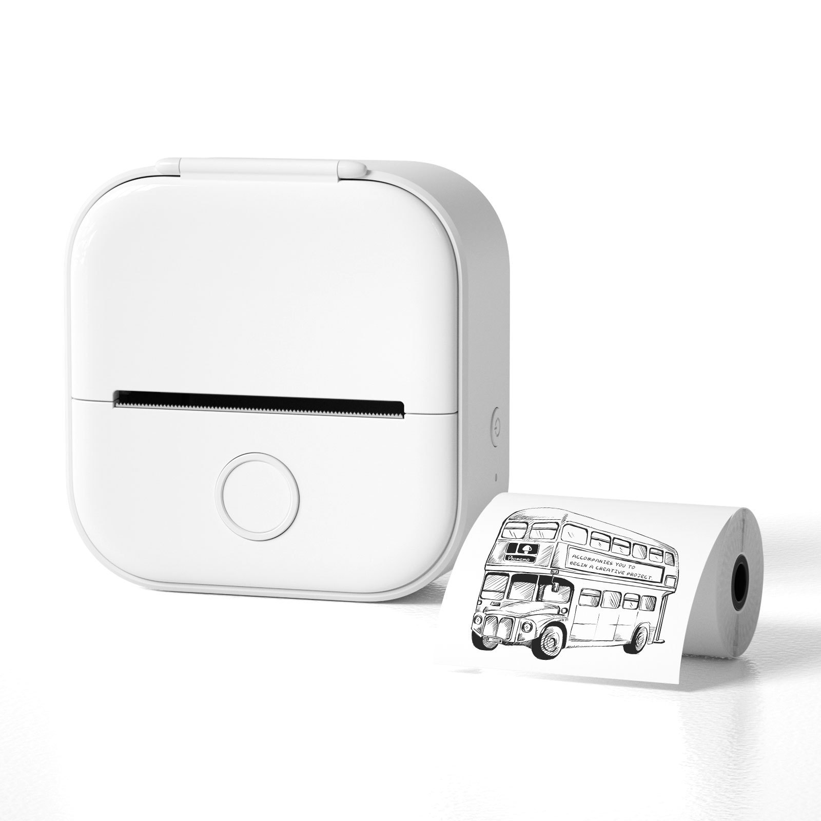 Impresora blanca+1 rollo de papel adhesivo de 53mm*1m