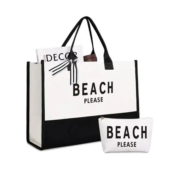 Sacola de compras de algodão para presente de praia com logotipo personalizado grande capacidade à prova d'água com monograma