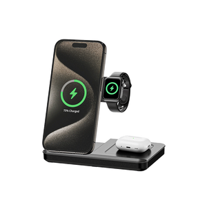 เครื่องชาร์จไร้สายที่รวดเร็วแม่เหล็กพับได้ 3 ใน 1 สถานีชาร์จสําหรับ iPhone 15W เครื่องชาร์จแบบพกพาสําหรับ Apple Watch สําหรับ Airpods - Product Image 1