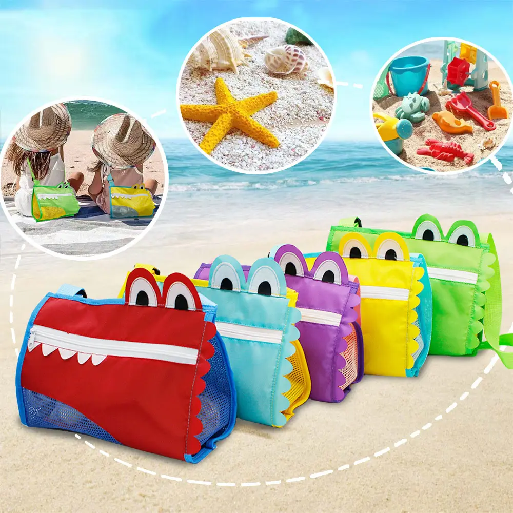 Cartoon Crocodile Shape Kids Beach Shell Sand Toys Tote Net Bags children's Starfish Shell Collecting Mesh Seashell Bags