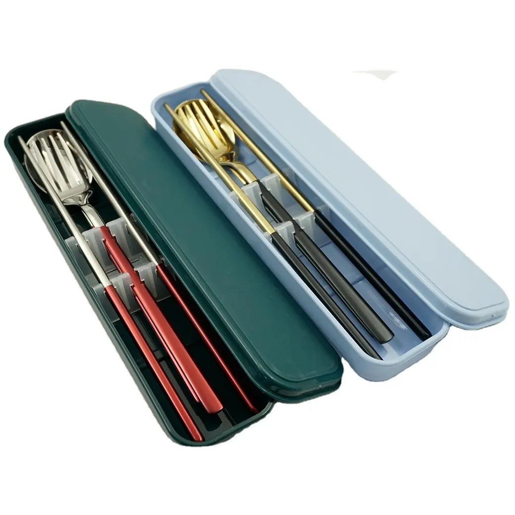 Portable Cutlery Set Stainless Steel 304/430/410/201 Cutlery Set Spoon Fork And Chopsticks With Box For Camping Wedding