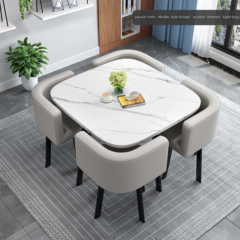 Mesa cuadrada con estampado de imitación piedra 80, cuero gris claro