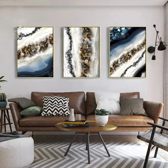 60*60cm New Ocean 3pcs pittura a olio fatta a mano su tela astratta moderna progettata Wall Art per soggiorno