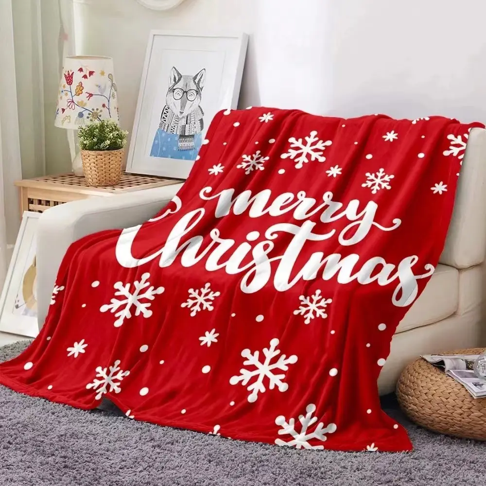 2023 Custom Warm and Soft Christmas Flannel Blanket Office Nap Blanket Sofa Cover Blanket For Christmas Presents