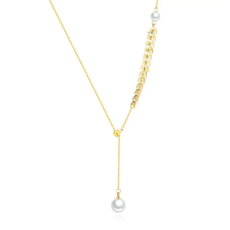 Gioielli coreani stile semplice placcato in oro catena in acciaio inossidabile perla ciondolo nappa collana delicata