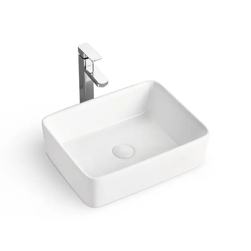 Los fabricantes venden lavabo de arte blanco fácil de limpiar lavabo Rectangular fregadero sobre lavabos de baño de banco