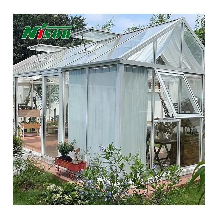 Nison DIY Custom patio solarium casas de cristal habitación de cuatro estaciones aluminio sunroom vidrio sunroom Invernadero