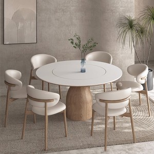 烧结石板1.8米餐桌12家用实木胡桃木丝带嵌入旋转圆桌 - Product Image 4