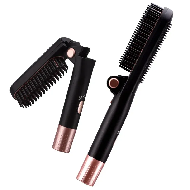 Dual-use Straight Hair Comb-3 Gears Adjust-temp Folding Beard Hair Styling Comb Women Hair Straightener Brush for