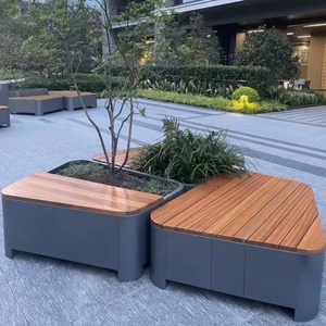 プラザモダンクリエイティブデザインスチール製プランターボックスホイール付きカスタム屋外長方形金属プランターポットベンチ付き - Product Image 3