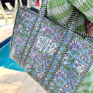 Bán Buôn Phụ Nữ Sọc Mua Sắm Vai Túi Vải Tote Monogram Chăn Hoa Thiết Kế Tote Túi - Product Image 4