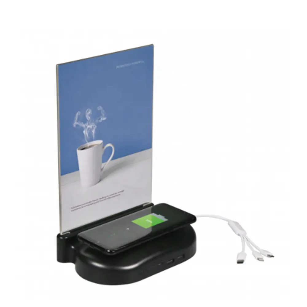 New 2023 trending product wireless charger with advert menu holder power bank station for restaurant coffee shop powerbank