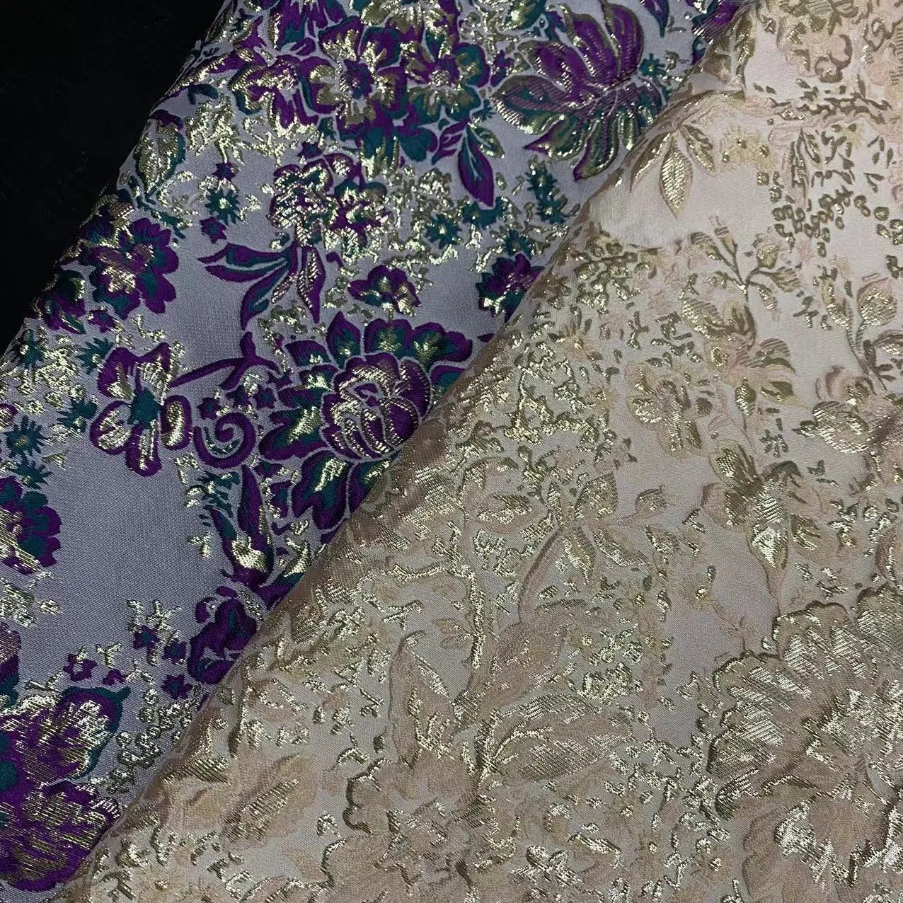 Son metalik çiçek tasarım jakarlı brokar kumaş nakış fransız dantel ipek brokar kumaş düğün parti elbise için